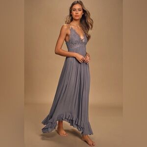 NEW Free People Adella Maxi Slip Grey Lace Dress